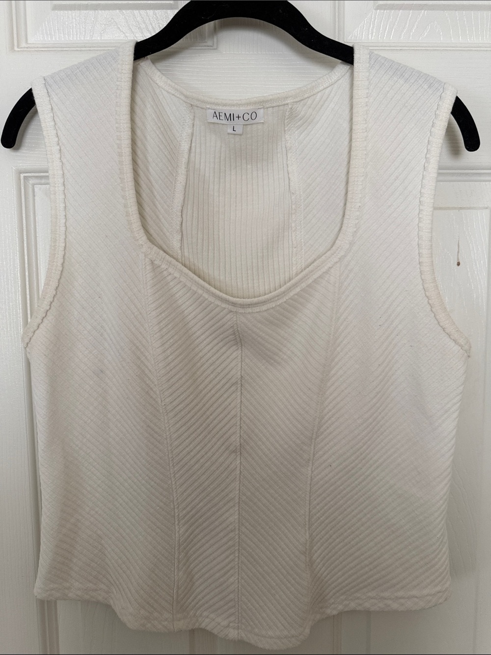 Cream Ribbed Scoop Neck Tank Top